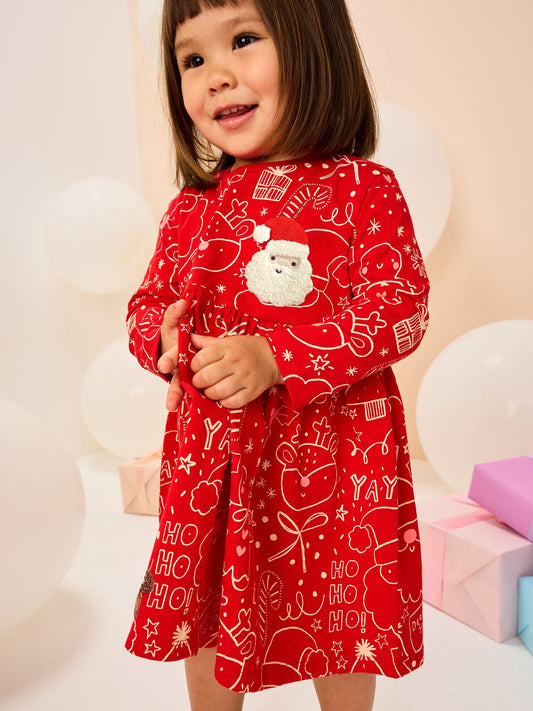 Red Long Sleeve Christmas Character Dress (3mths-7yrs)