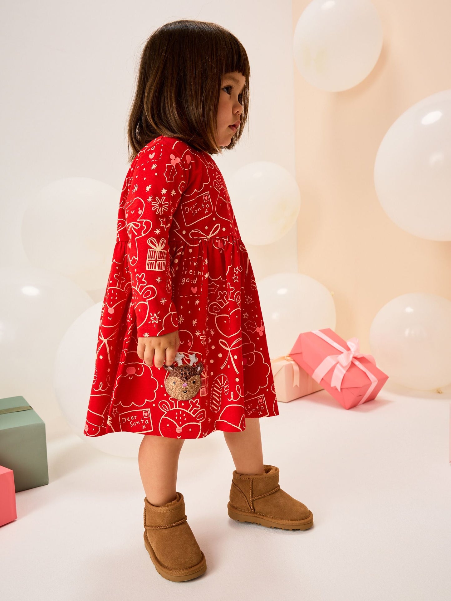 Red Long Sleeve Christmas Character Dress (3mths-7yrs)