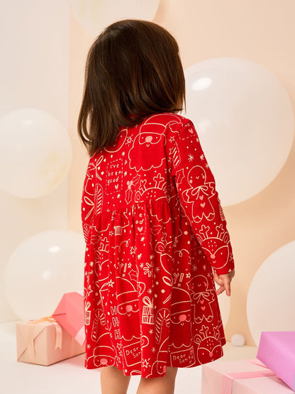 Red Long Sleeve Christmas Character Dress (3mths-7yrs)