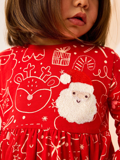 Red Long Sleeve Christmas Character Dress (3mths-7yrs)