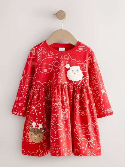 Red Long Sleeve Christmas Character Dress (3mths-7yrs)