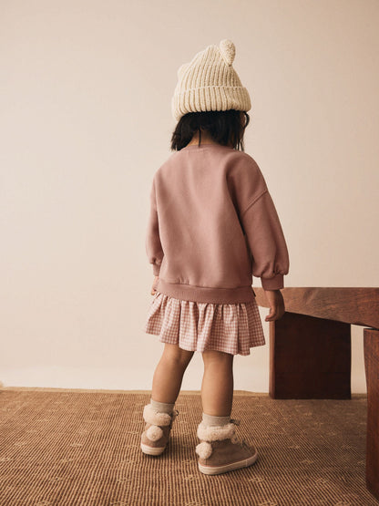 Neutral Panda Sweat Check Dress (3mths-7yrs)