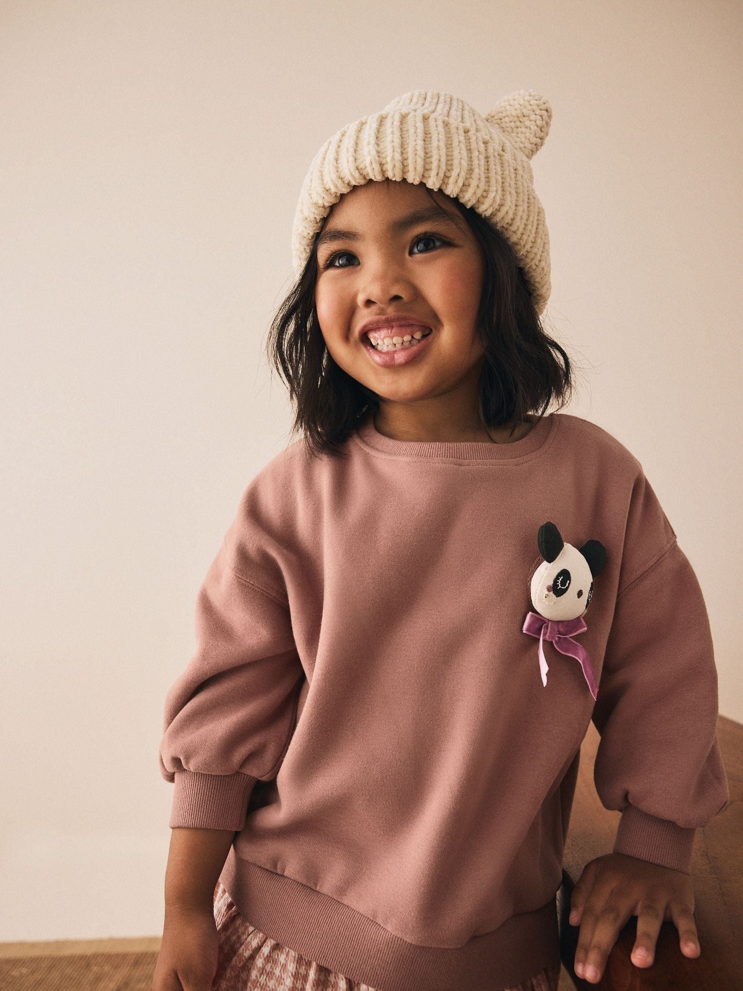 Neutral Panda Sweat Check Dress (3mths-7yrs)