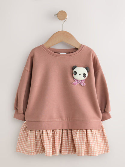 Neutral Panda Sweat Check Dress (3mths-7yrs)