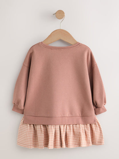 Neutral Panda Sweat Check Dress (3mths-7yrs)
