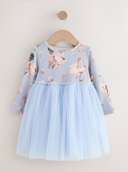 Blue Fairy Long Sleeve Mesh Party Dress (3mths-7yrs)