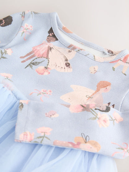 Blue Fairy Long Sleeve Mesh Party Dress (3mths-7yrs)