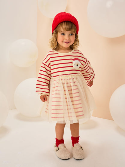 Christmas Bear Mesh Sweat Party Dress (3mths-7yrs)