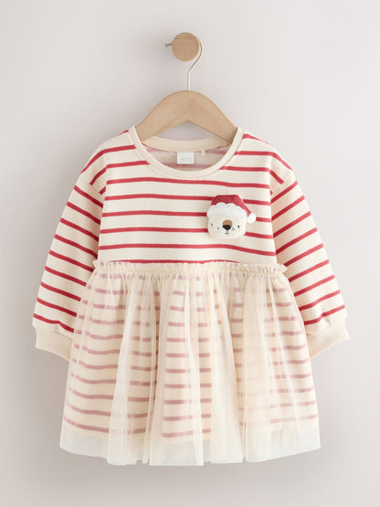 Christmas Bear Mesh Sweat Party Dress (3mths-7yrs)