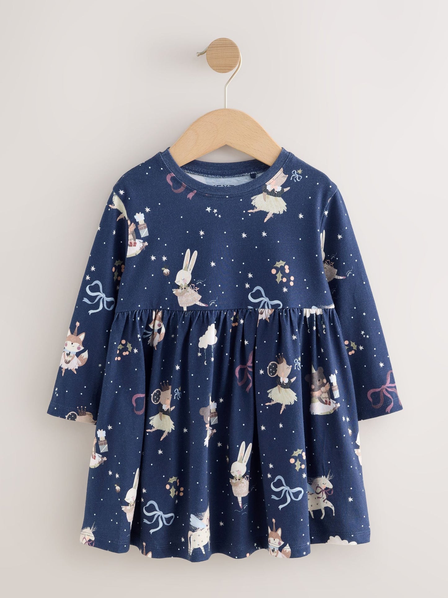 Navy Character Long Sleeve Christmas Dress (3mths-7yrs)