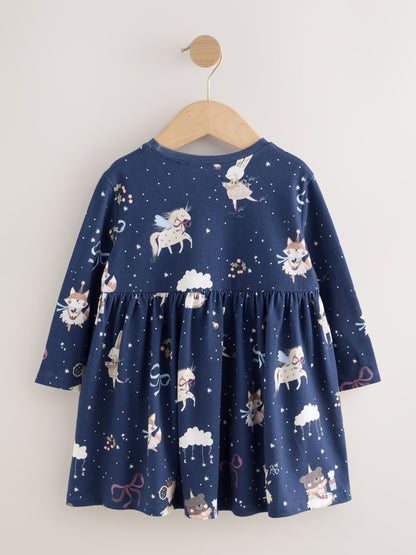 Navy Character Long Sleeve Christmas Dress (3mths-7yrs)