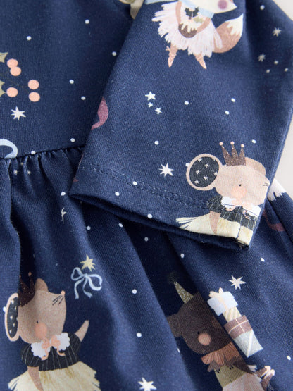 Navy Character Long Sleeve Christmas Dress (3mths-7yrs)
