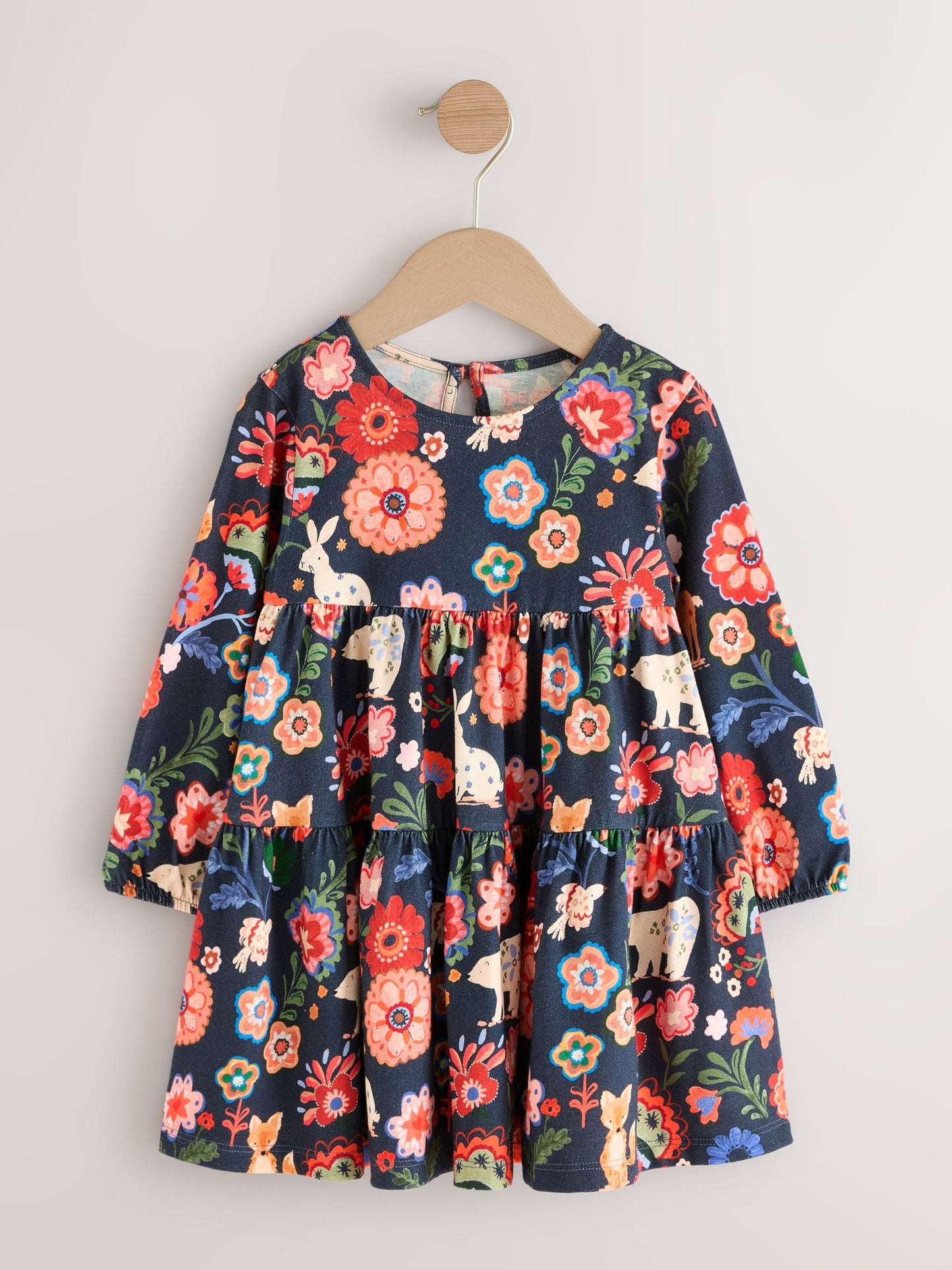 Navy Long Sleeve Tiered Dress (3mths-7yrs)