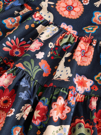 Navy Long Sleeve Tiered Dress (3mths-7yrs)