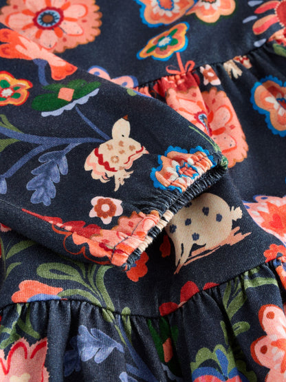 Navy Long Sleeve Tiered Dress (3mths-7yrs)