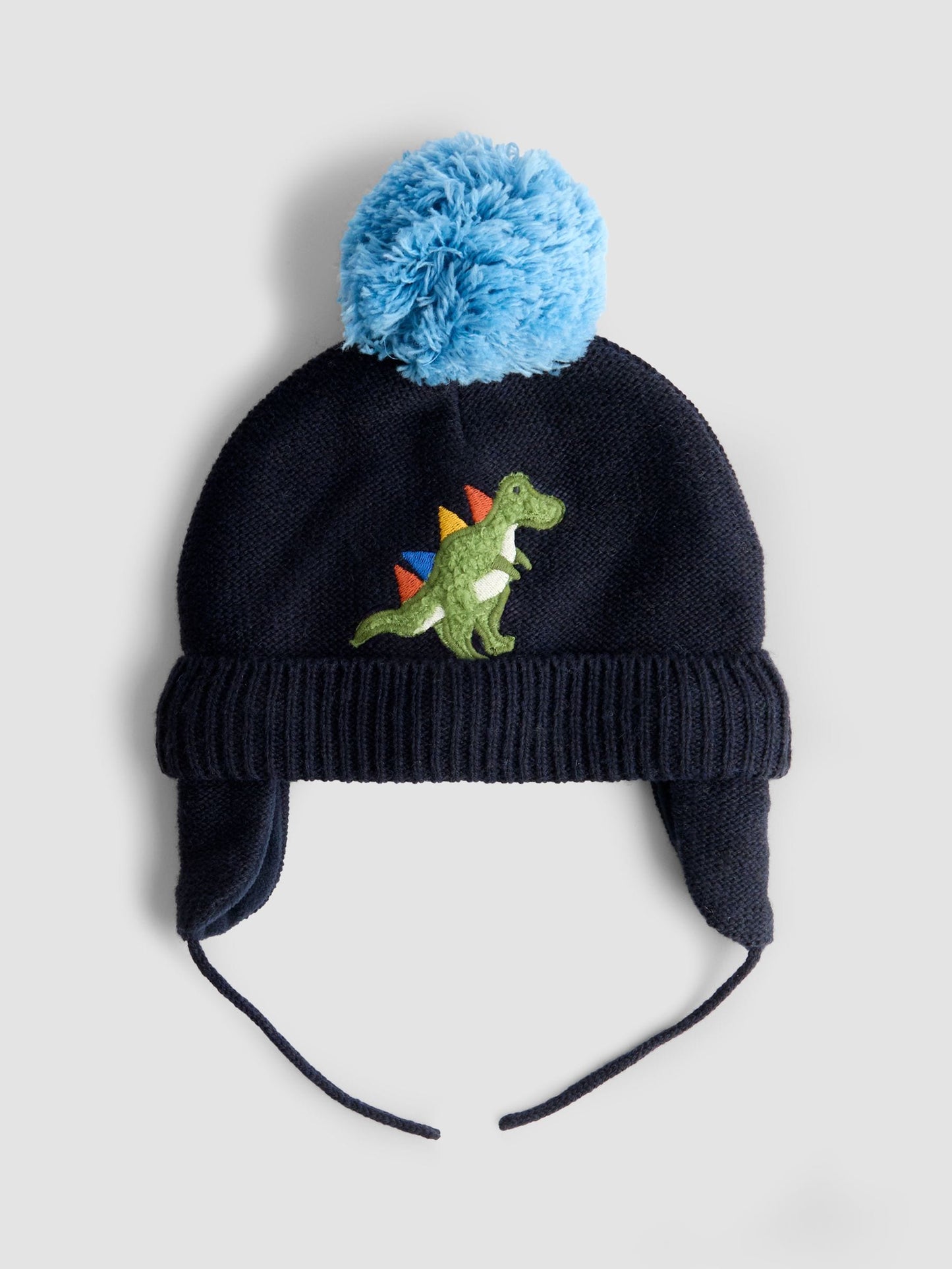 JoJo Maman Bébé Navy Blue Dino Cosy Pom Pom Rib Hat image 1