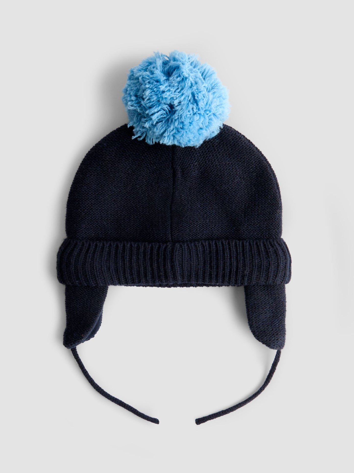 JoJo Maman Bébé Navy Blue Dino Cosy Pom Pom Rib Hat image 2