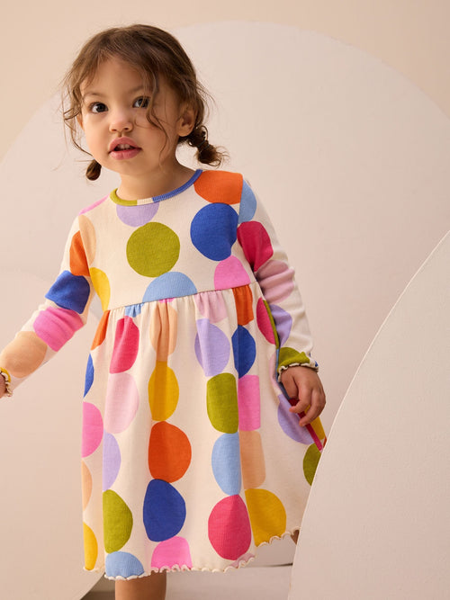 Rainbow Spot Long Sleeve Ribbed Dress (3mths-7yrs) image 1