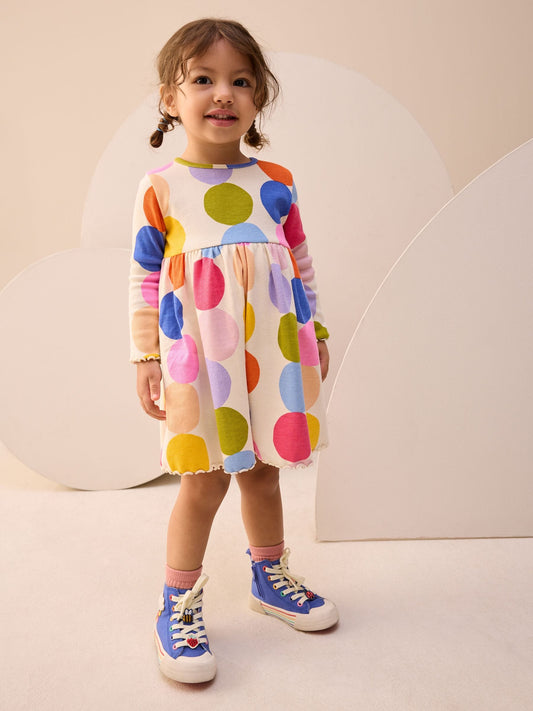 Rainbow Spot Long Sleeve Ribbed Dress (3mths-7yrs) image 2