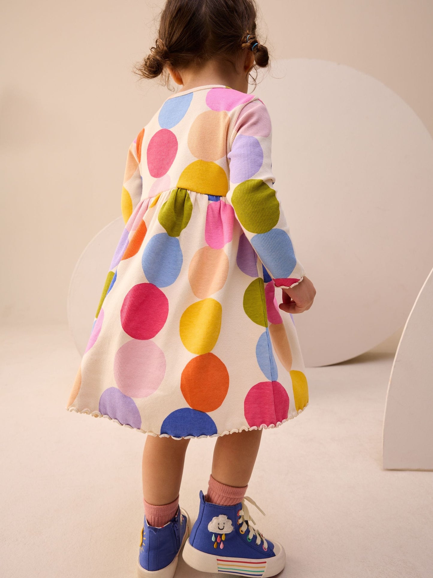 Rainbow Spot Long Sleeve Ribbed Dress (3mths-7yrs) image 3