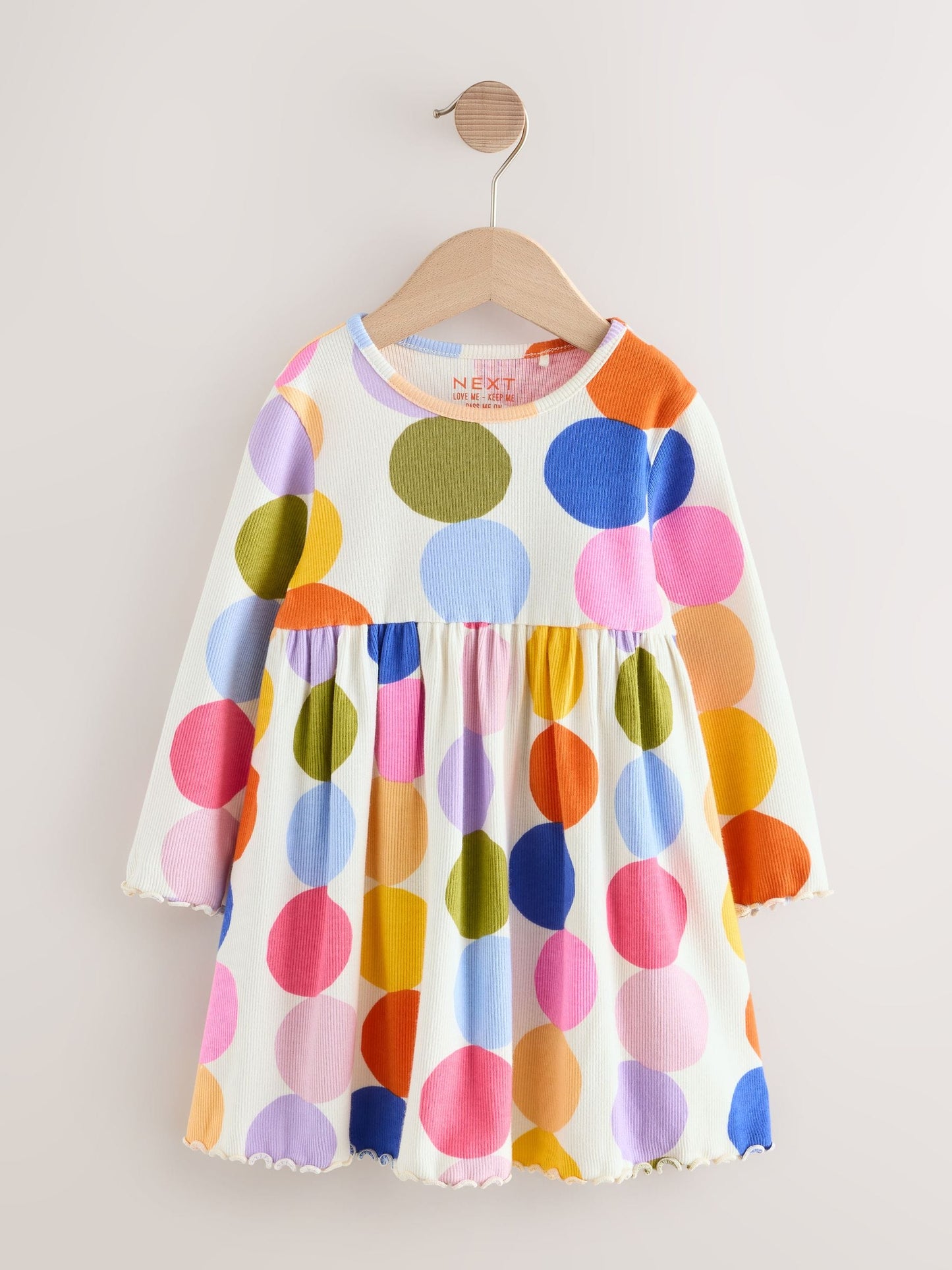 Rainbow Spot Long Sleeve Ribbed Dress (3mths-7yrs) image 5