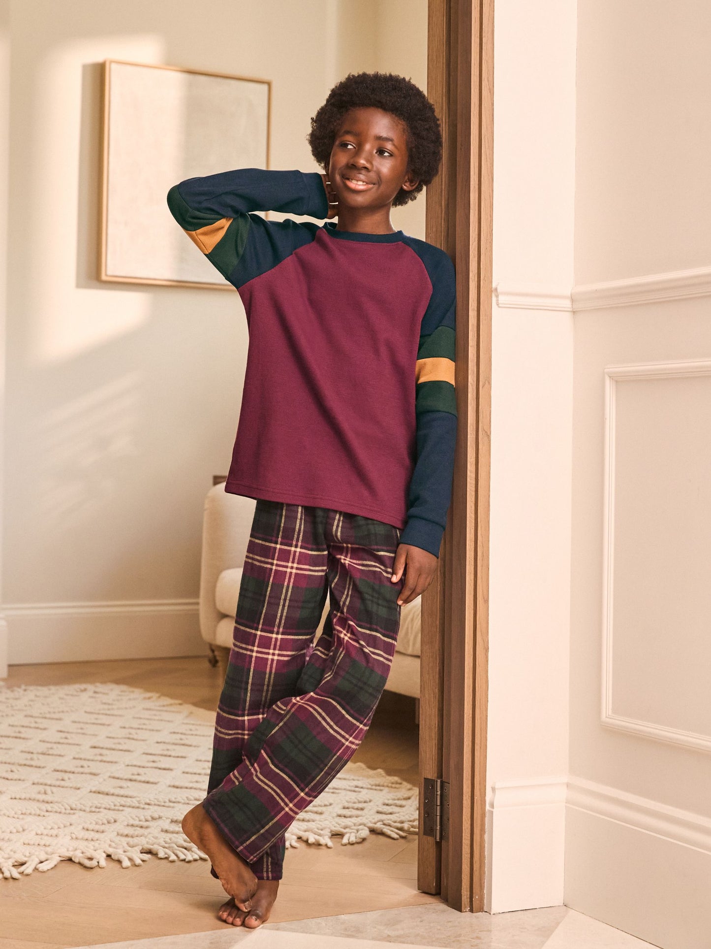 Burgundy Red/ Green Check Single Woven Pyjamas (3-16yrs) image 1