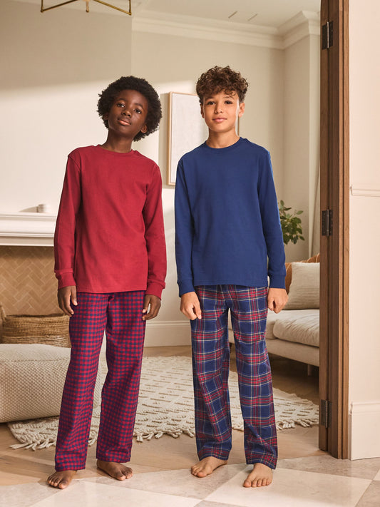 Red/Blue Long Sleeve Woven Check Pyjamas 2 Pack (3-16yrs) image 1