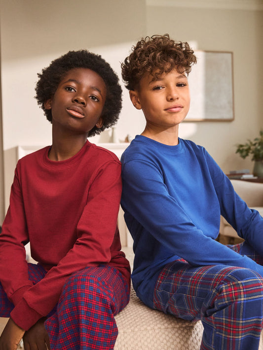 Red/Blue Long Sleeve Woven Check Pyjamas 2 Pack (3-16yrs) image 3