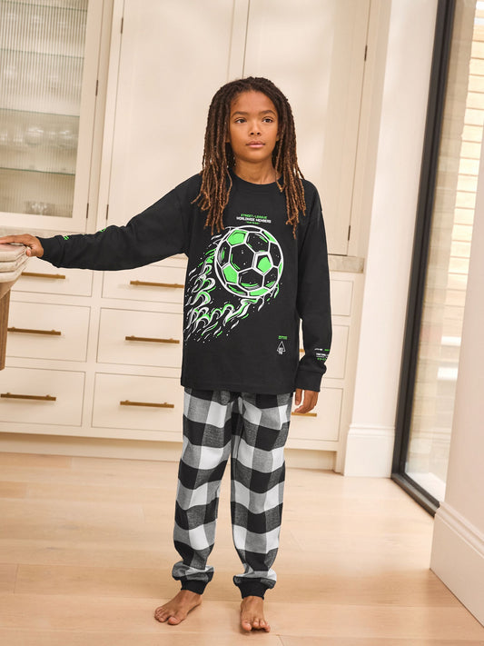 Black/Green Buffallo Check Football Single Woven Pyjamas (3-16yrs) image 1