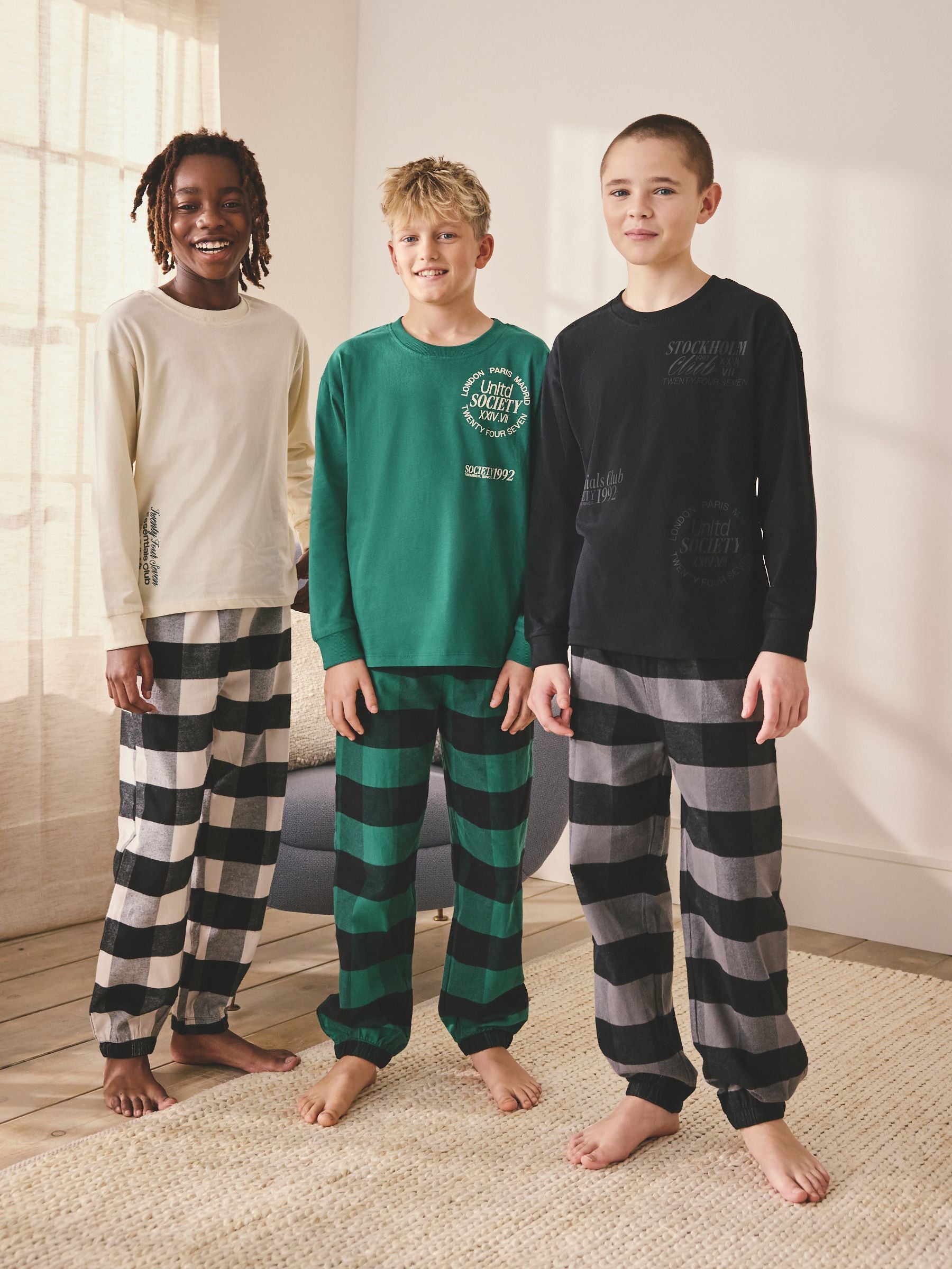 Black/Green/White Woven Check Pyjamas 3 Pack (3-16yrs) image 1