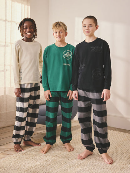 Black/Green/White Woven Check Pyjamas 3 Pack (3-16yrs) image 1