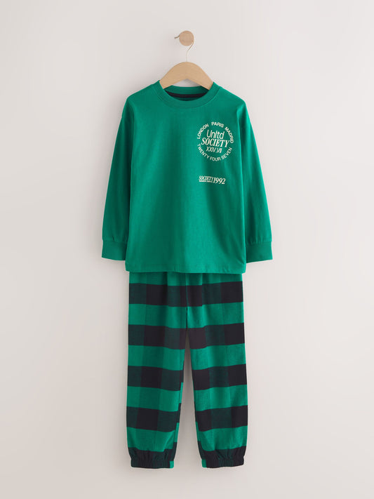 Black/Green/White Woven Check Pyjamas 3 Pack (3-16yrs) image 3