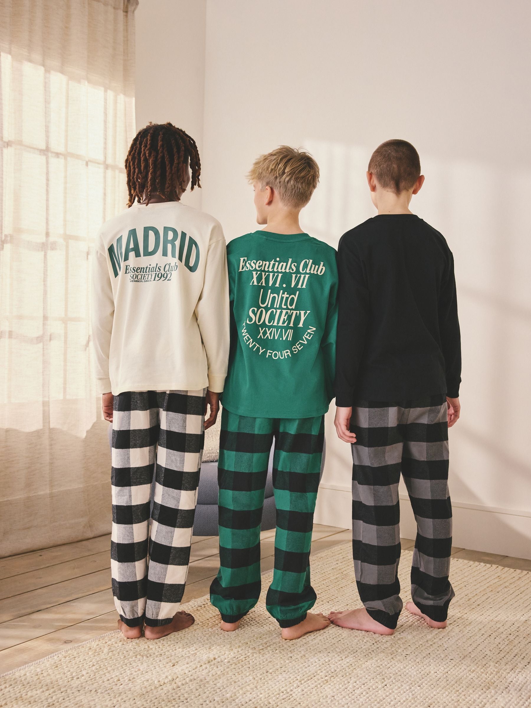 Black/Green/White Woven Check Pyjamas 3 Pack (3-16yrs) image 9