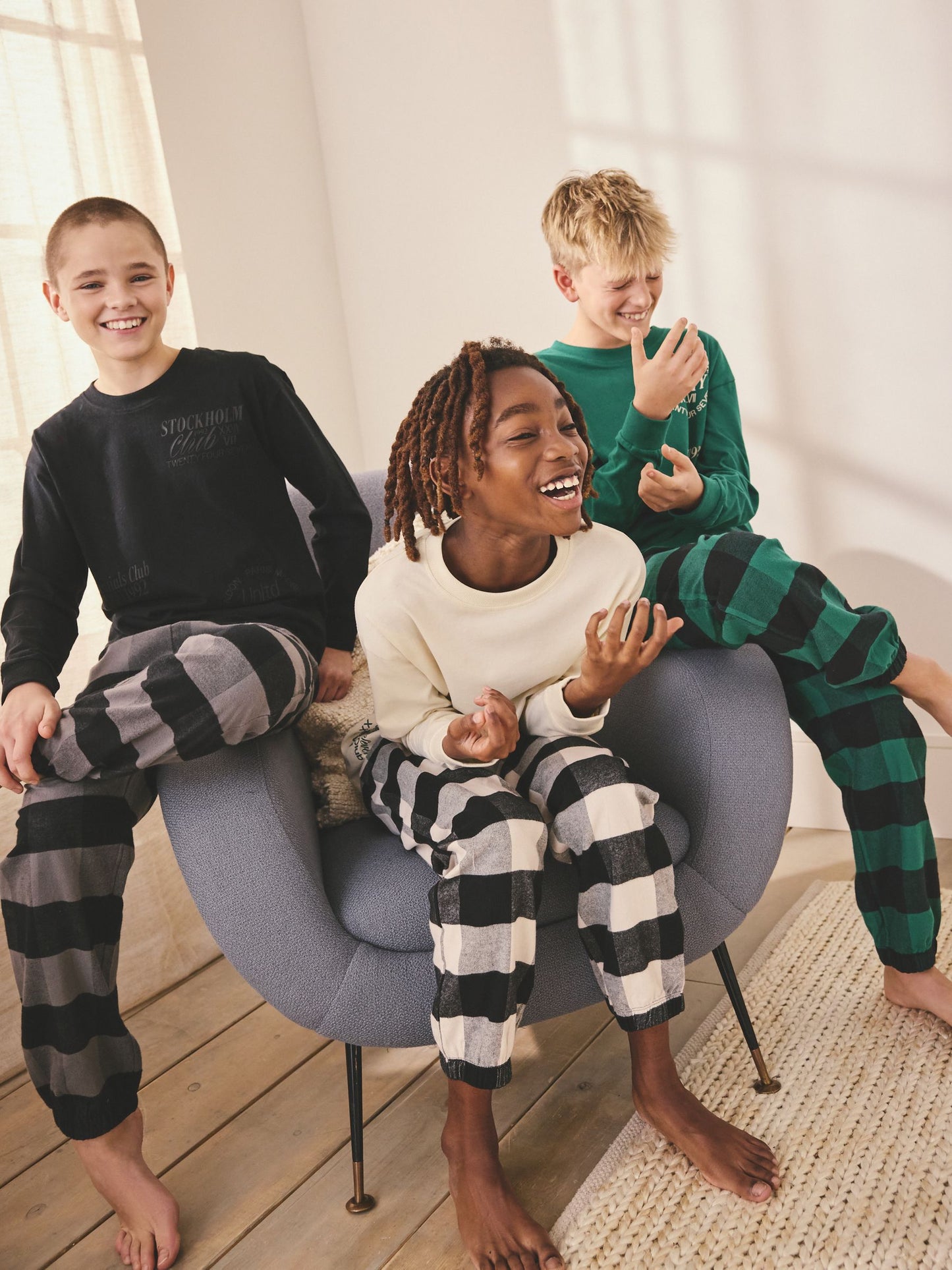 Black/Green/White Woven Check Pyjamas 3 Pack (3-16yrs) image 10