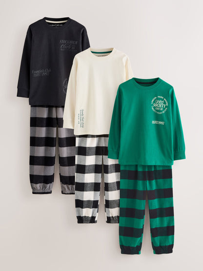 Black/Green/White Woven Check Pyjamas 3 Pack (3-16yrs) image 13