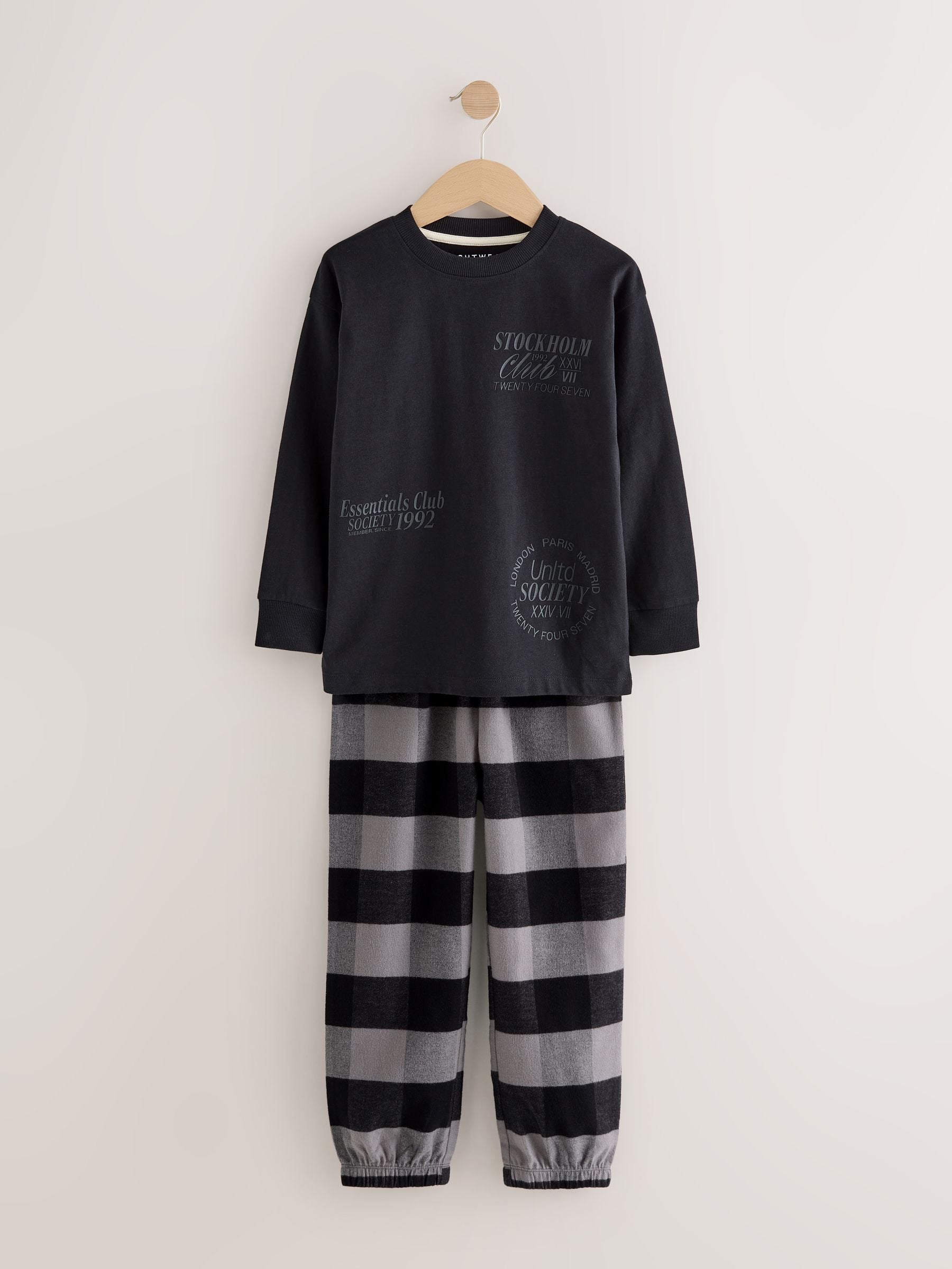 Black/Green/White Woven Check Pyjamas 3 Pack (3-16yrs) image 14
