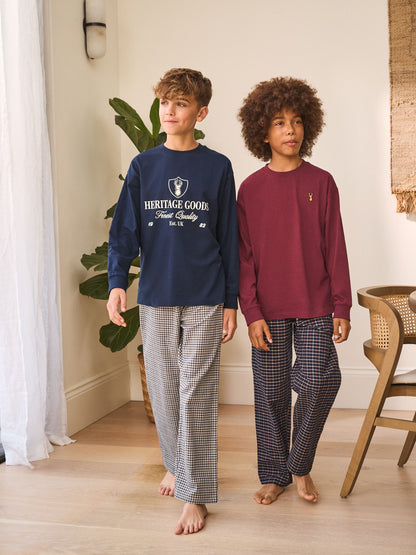 Navy/Burgundy Long Sleeve Woven Check Pyjamas 2 Pack (3-16yrs) image 1