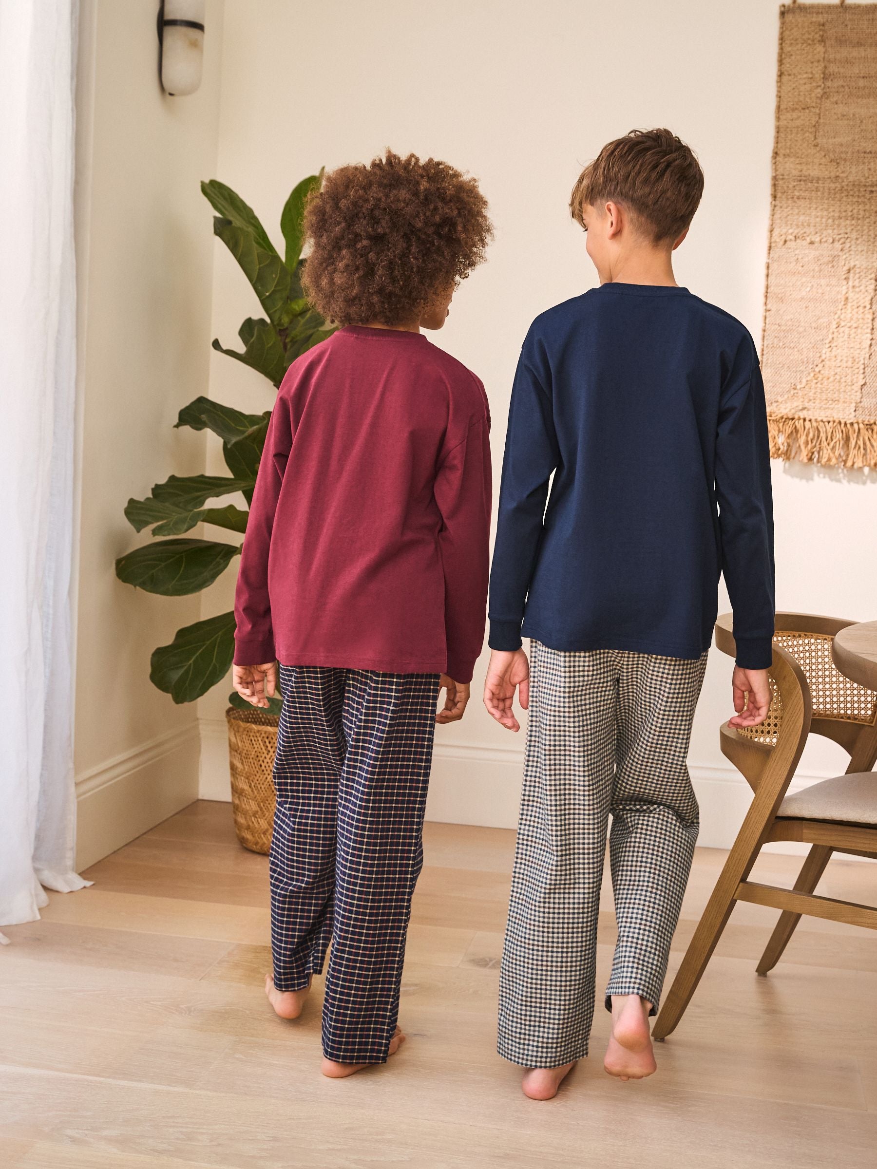 Navy/Burgundy Long Sleeve Woven Check Pyjamas 2 Pack (3-16yrs) image 4