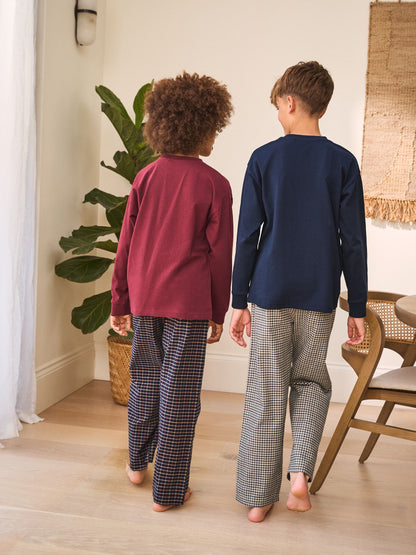 Navy/Burgundy Long Sleeve Woven Check Pyjamas 2 Pack (3-16yrs) image 4
