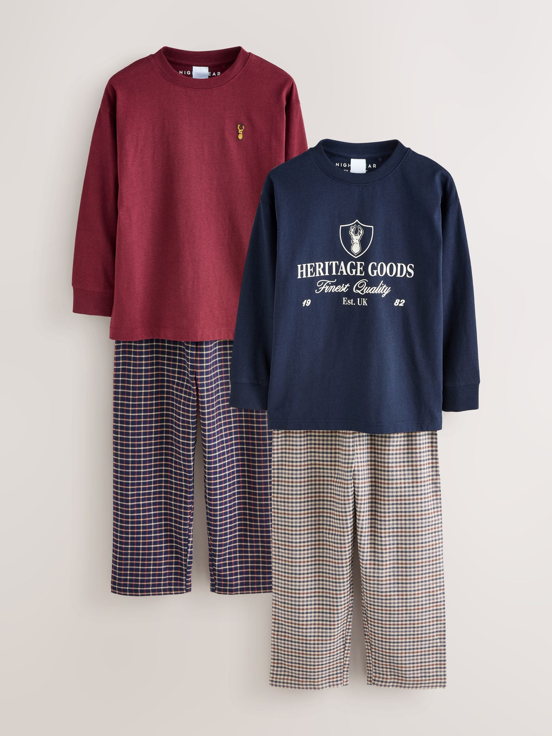 Navy/Burgundy Long Sleeve Woven Check Pyjamas 2 Pack (3-16yrs) image 5