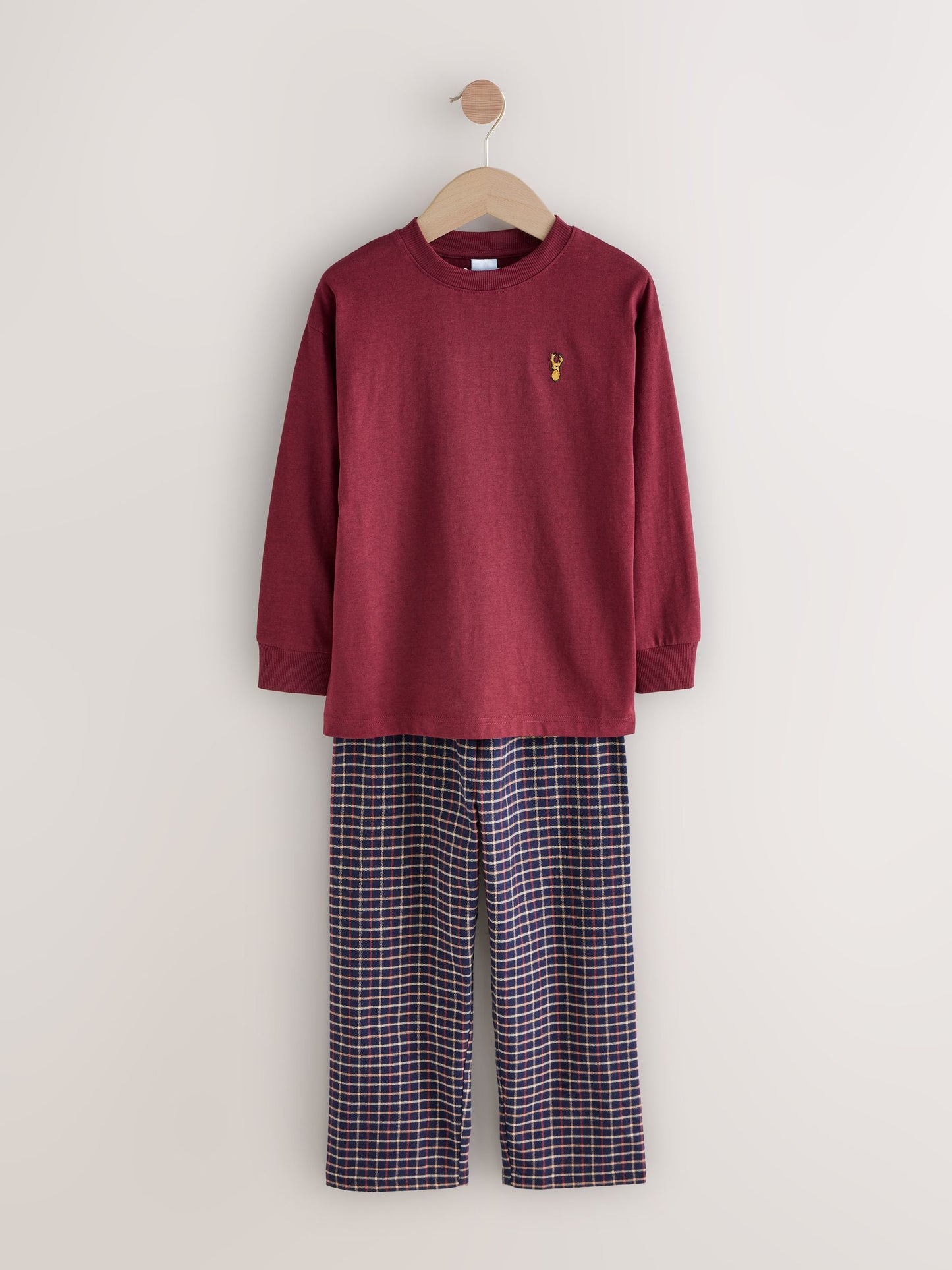 Navy/Burgundy Long Sleeve Woven Check Pyjamas 2 Pack (3-16yrs) image 6