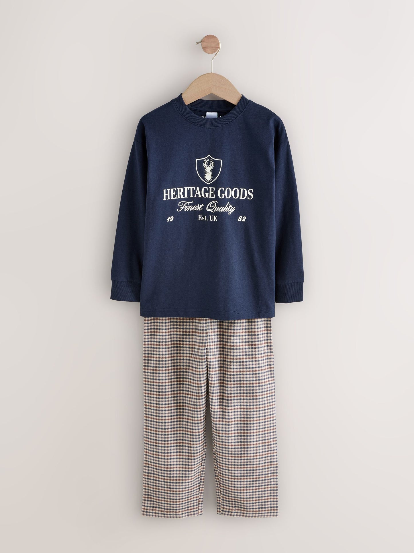 Navy/Burgundy Long Sleeve Woven Check Pyjamas 2 Pack (3-16yrs) image 7