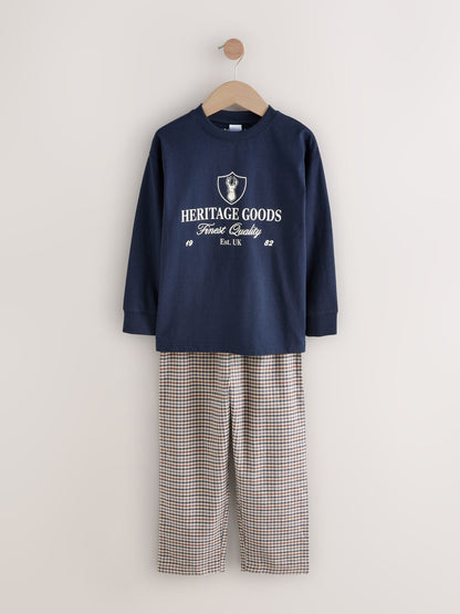 Navy/Burgundy Long Sleeve Woven Check Pyjamas 2 Pack (3-16yrs) image 7
