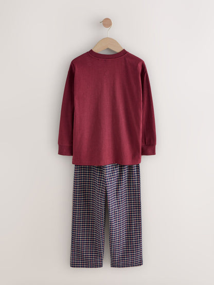 Navy/Burgundy Long Sleeve Woven Check Pyjamas 2 Pack (3-16yrs) image 8
