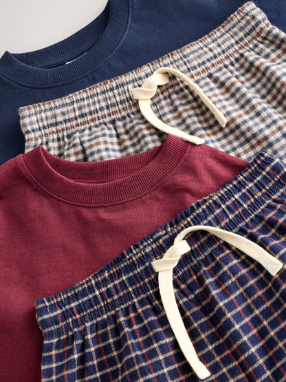Navy/Burgundy Long Sleeve Woven Check Pyjamas 2 Pack (3-16yrs) image 9