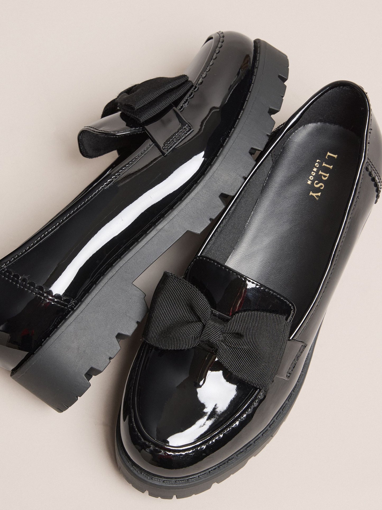 Lipsy Black Wide Fit (G) Patent Chunky Bow Slip On Loafer School Shoes image 3