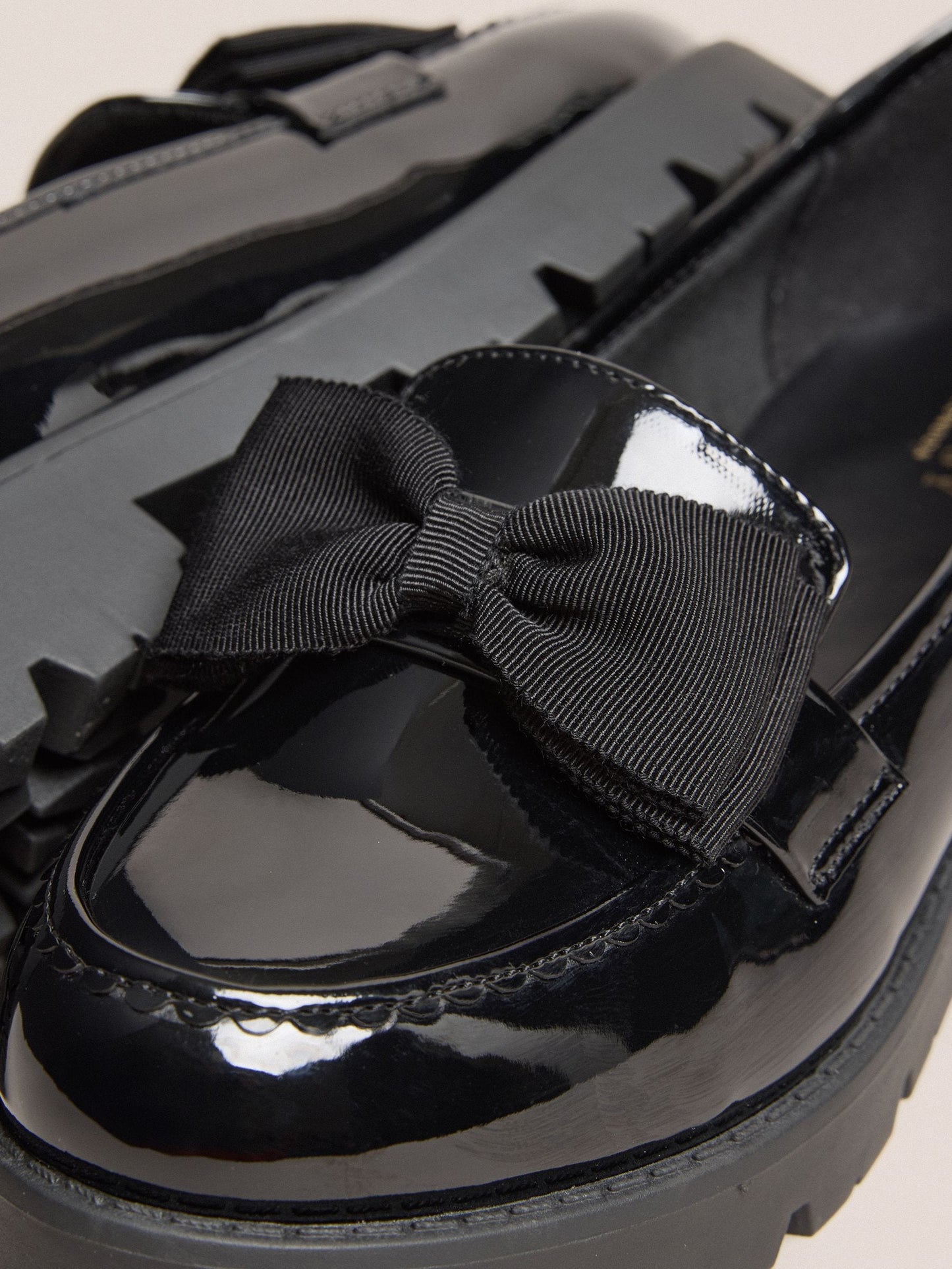 Lipsy Black Wide Fit (G) Patent Chunky Bow Slip On Loafer School Shoes image 4