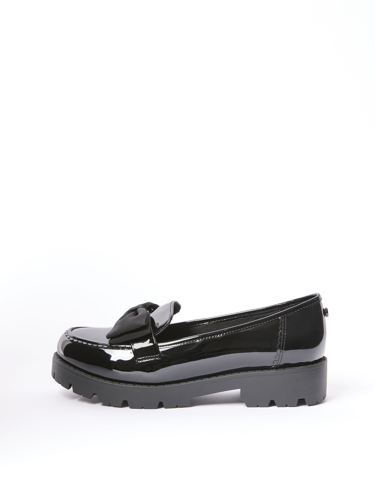 Lipsy Black Wide Fit (G) Patent Chunky Bow Slip On Loafer School Shoes image 7