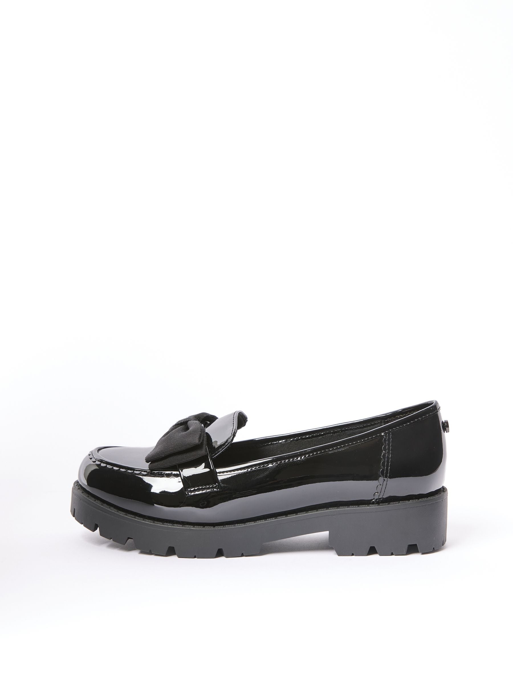 Lipsy Black Wide Fit (G) Patent Chunky Bow Slip On Loafer School Shoes image 7