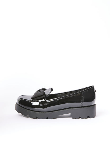 Lipsy Black Wide Fit (G) Patent Chunky Bow Slip On Loafer School Shoes image 7